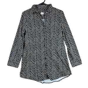 Chicos Womens Shirt Black Tan Button Down Wave Pattern Tunic Stretch 1 (M)